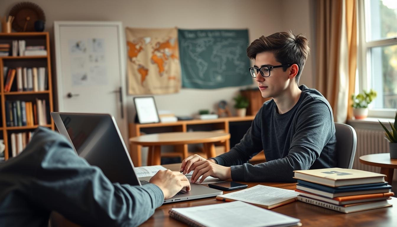 Student preparing for exams with study materials