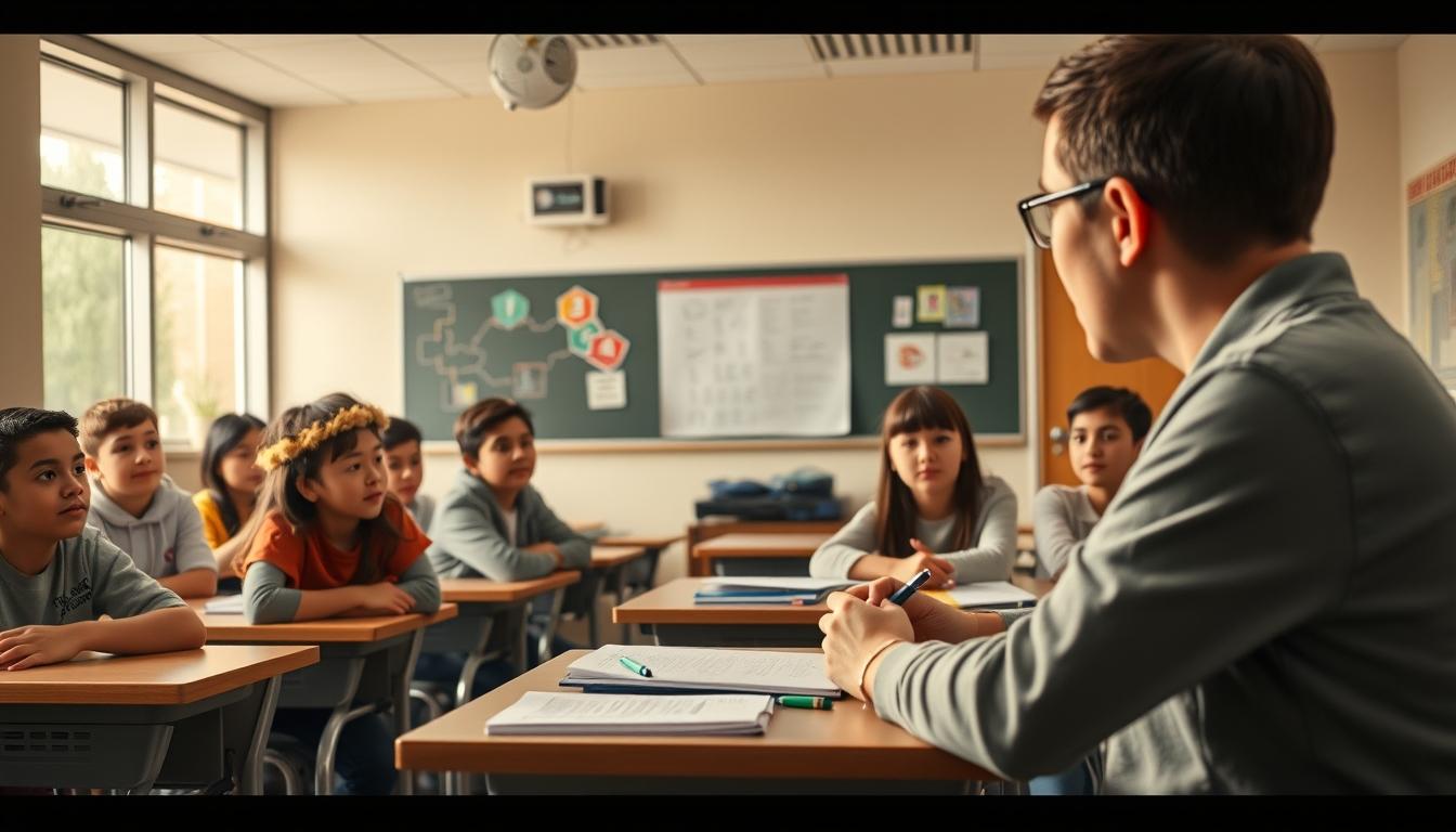 Students studying together in modern classroom